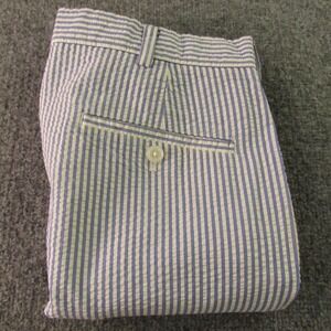 Brooks Brothers 346 Shorts Mens 33x9 Blue Striped Seersucker Chino Flat Front